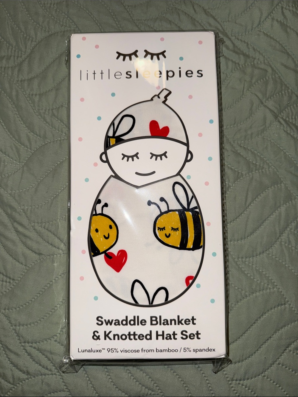 Little Sleepies Kids' White Bee Swaddle Blanket & Knotted Hat Set